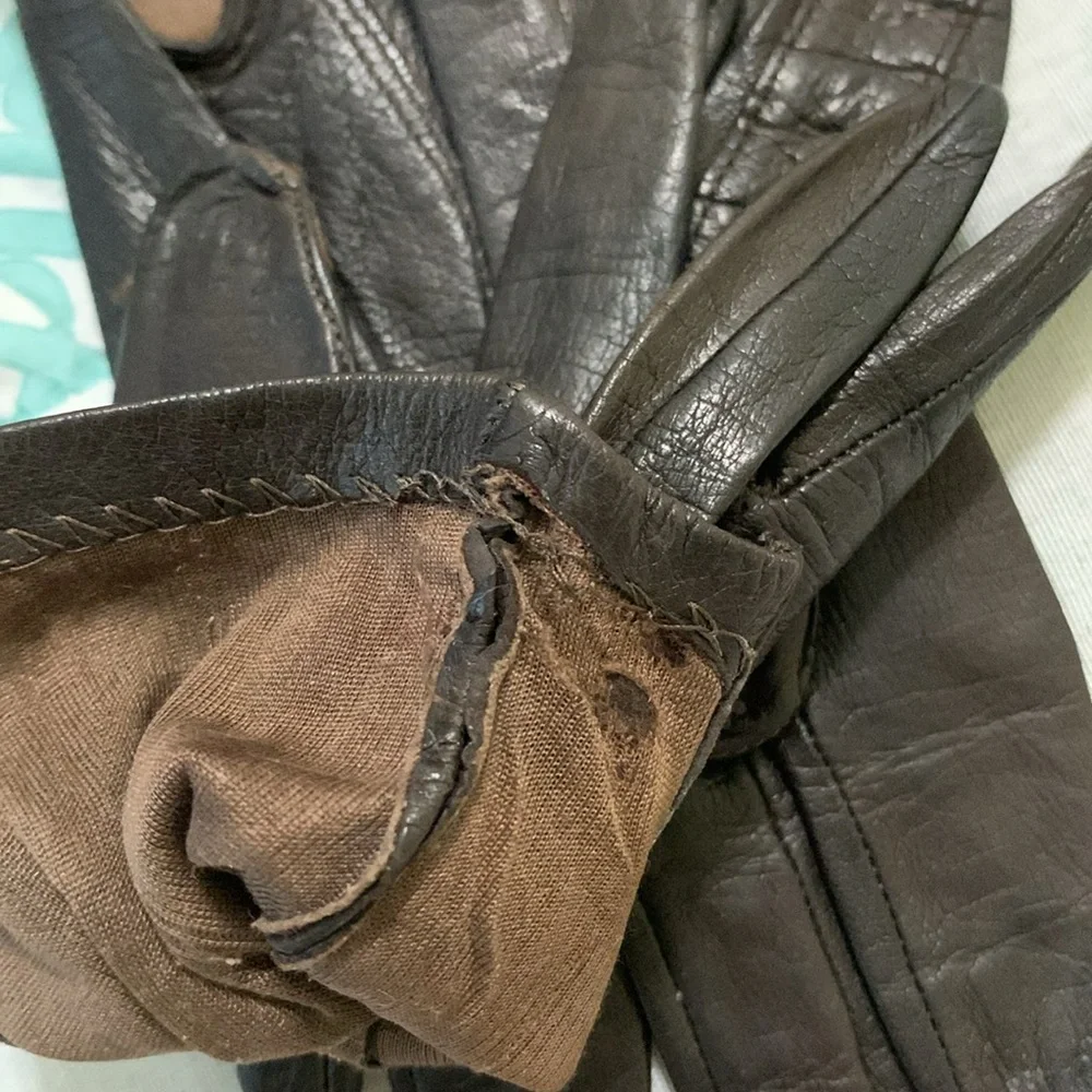 Vintage Brown Grandoe Silk Lined Wrist Length Leather Gloves Size 6.5